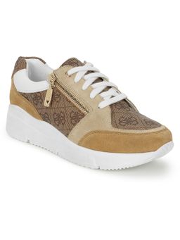 Guess - Beige Leather Round Toe Pu Pair Of Sneakers