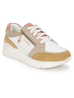 Guess - Beige Leather Round Toe Pu Pair Of Sneakers