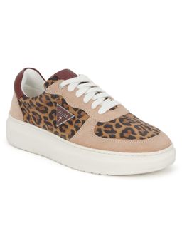 Guess - Beige Leather Round Toe Pu Pair Of Sneakers