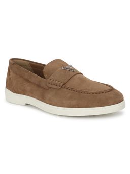 Guess - Brown Leather Round Toe Pu Pair Of Loafers