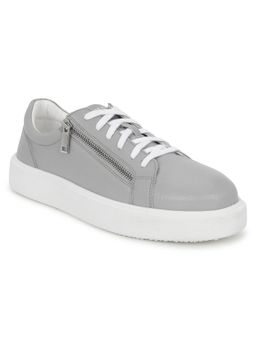 Guess - Grey Leather Round Toe Pu Pair Of Sneakers