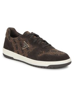 Guess - Brown Leather Round Toe Pu Pair Of Sneakers