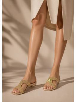 SCENTRA - Gold Synthetic Square Toe Resin Pair Of Heels