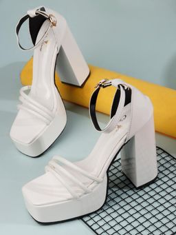CHINRAAG - White Synthetic Square Toe Tpr Pair Of Heels