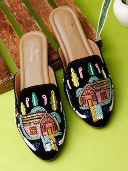 CHINRAAG - Black Synthetic Round Toe Tpr Pair Of Mules