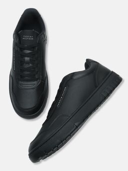 Tommy Hilfiger - Black Cotton Round Toe Synthetic Pair Of Sneakers