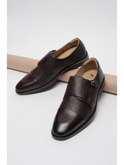 Van Heusen - Brown Leather Round Toe Tpr Pair Of Monk Straps