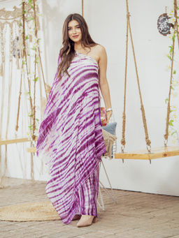 Label Swish - Purple Embellished Assymmetrical Cape Kurta with Flare Leg Palazzo (Set of 3)