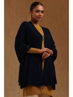 Soch - Womens Navy Blue Acrylic Knitted Shawl