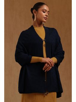 Soch - Womens Navy Blue Acrylic Knitted Shawl