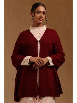 Soch - Womens Maroon Acrylic Knitted Shawl