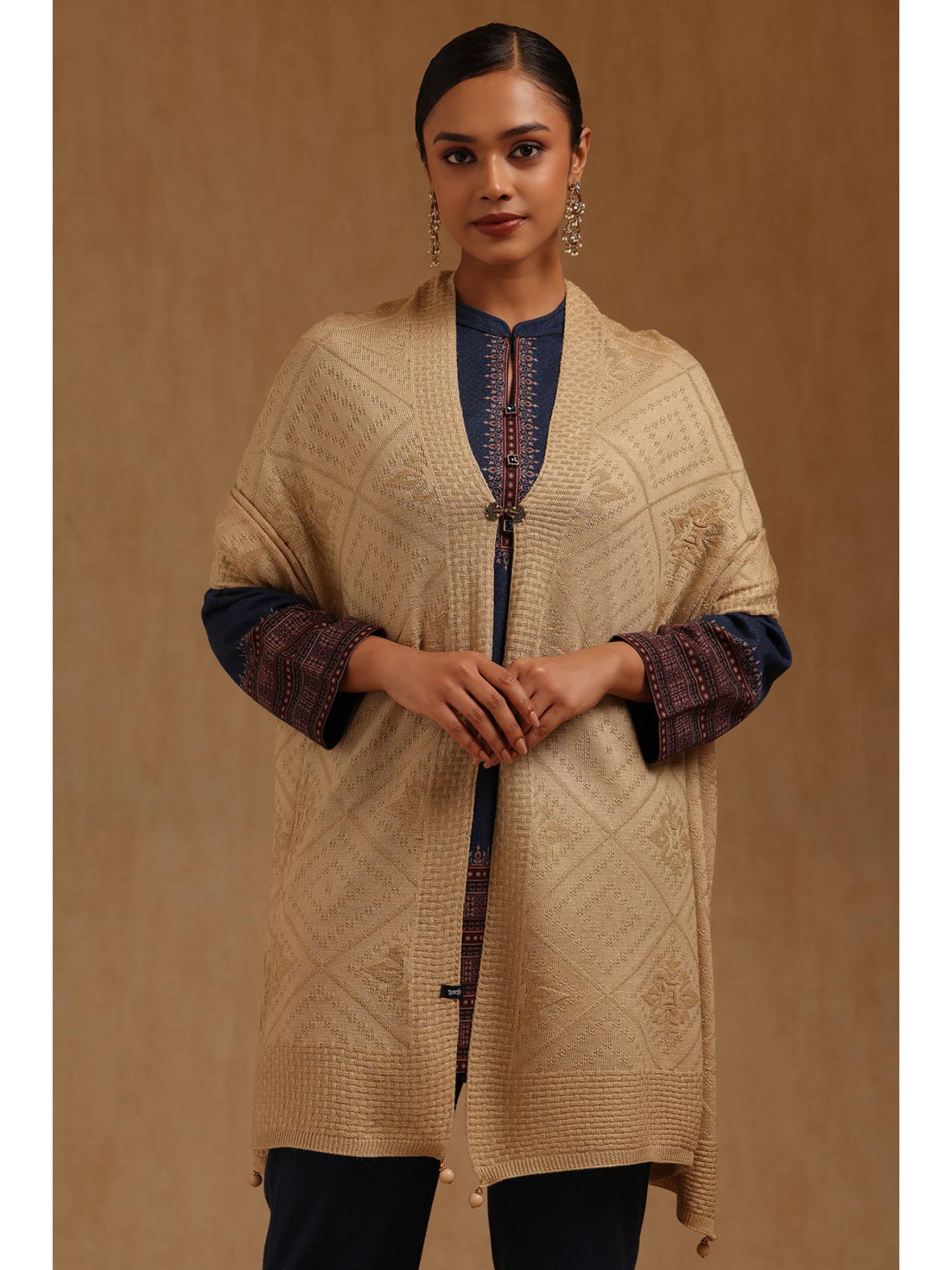 soch Womens Beige Acrylic Knitted Shawl-picture-18