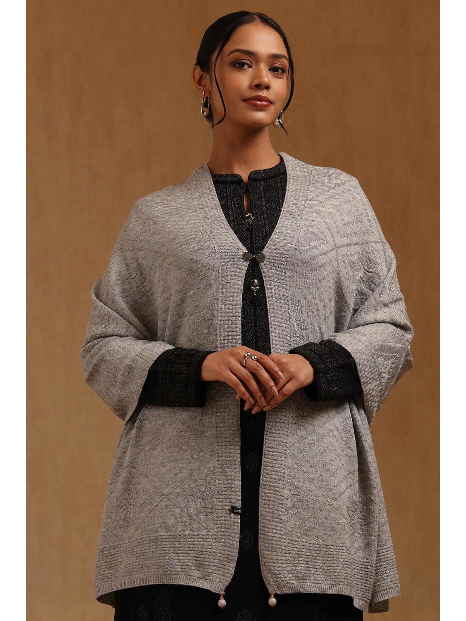 soch Womens Grey Acrylic Knitted Shawl-picture-27