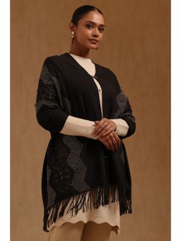 Soch - Womens Black Acrylic Embroidered Shawl