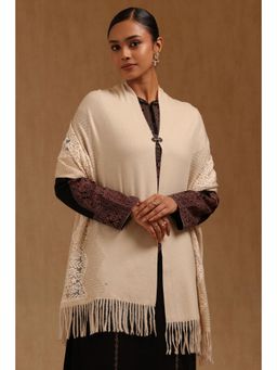 Soch - Womens Beige Acrylic Embroidered Shawl