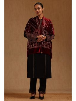 Soch - Womens Maroon Velvet Embroidered Shawl
