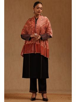 Soch - Womens Peach Velvet Embroidered Shawl