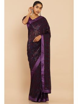 Soch - Women Purple Georgette Embellished & Sequined Saree with Unstitched Blouse
