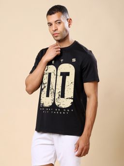 The Fit Theory - Men's Black Rayon Round Neck Printed T-Shirt
