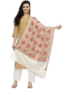 Anekaant - Crewel Ivory & Multi Geometric Embroidered Wool Shawl