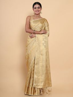 Mimosa - Women Traditional Kasavu Art Silk Beige Saree with Unstitched Blouse