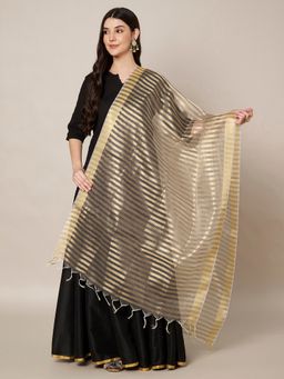 MUFFLY - Brown Striped Elegant Festive and Party Wear Dupatta