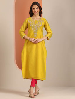 Libas - Mustard Yoke Zari Embroidered Kurta