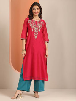 Libas - Pink Yoke Zari Embroidered Kurta