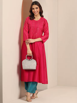 Libas - Pink Yoke Embroidered Kurta with Inner