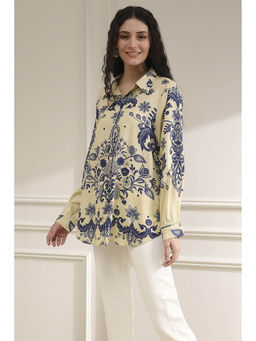 Biba - Women Off White Viscose Rayon Relaxed Printed Shirt
