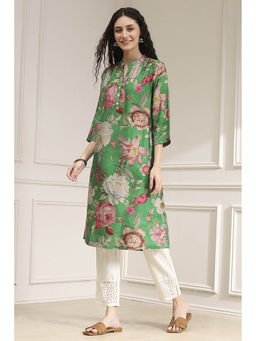Biba - Women Green Viscose Blend Straight Printed Kurta