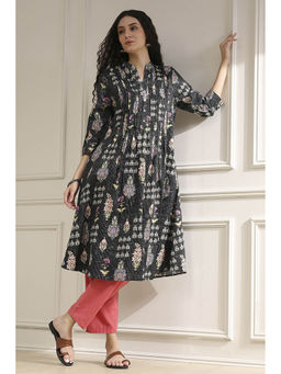 Biba - Women Black Cotton Straight Printed Kurta