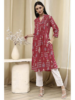 Biba - Women Pink Cotton Printed Straight Kurta