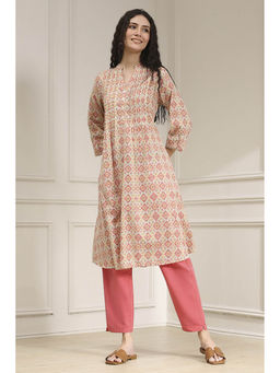 Biba - Women Pink Cotton Blend Straight Printed Kurta
