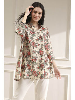 Biba - Women Off White Cotton A-Line Printed Tunic