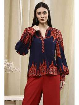 Biba - Women Blue Printed High-Low Top