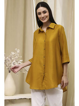 Biba - Women Ochre Yellow Dyed High-Low Shirt