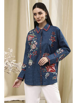 Biba - Women Blue Cotton Floral Shirt