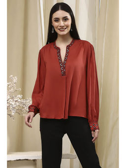 Biba - Women Rust Mirror Work Straight Top
