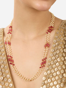 Zaveri Pearls - Red & White Beads Multistrand Fusion Wear Necklace
