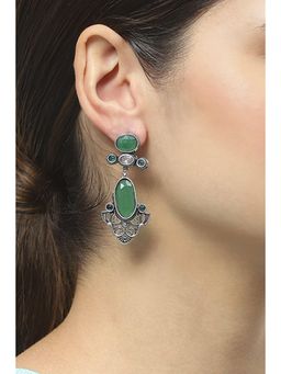 Rangriti - Women's Apple Green Oxidised Alloy Earrings