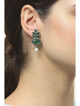 Rangriti - Women's Apple Green Oxidised Alloy Earrings