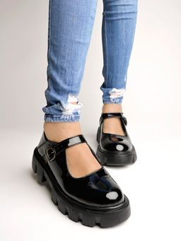 Shoetopia - Smart Casual Buckle Detailed Black Loafers for Women & Girls