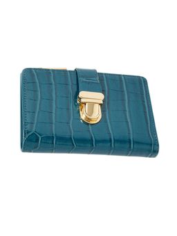 Accessorize London - Women's Teal Croc Pushlock Wallet Purse