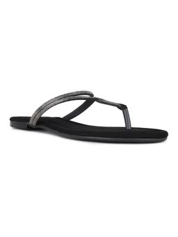 Inc.5 - Women Black Casual Embellished T-Strap Flats