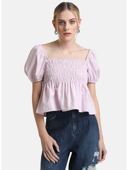 Kazo - Pink Square Neck Poplin Crop Top