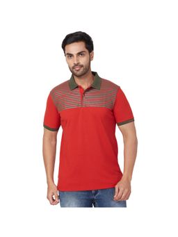 Park Avenue - Slim Fit Striped Medium Red Polo T-Shirt