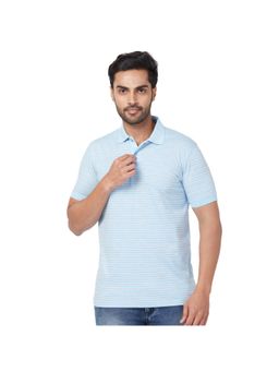 Park Avenue - Slim Fit Striped Medium Blue Polo T-Shirt
