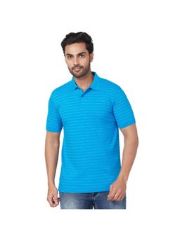 Park Avenue - Slim Fit Striped Medium Blue Polo T-Shirt