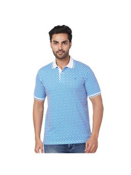 Park Avenue - Slim Fit Printed Medium Blue Polo T-Shirt